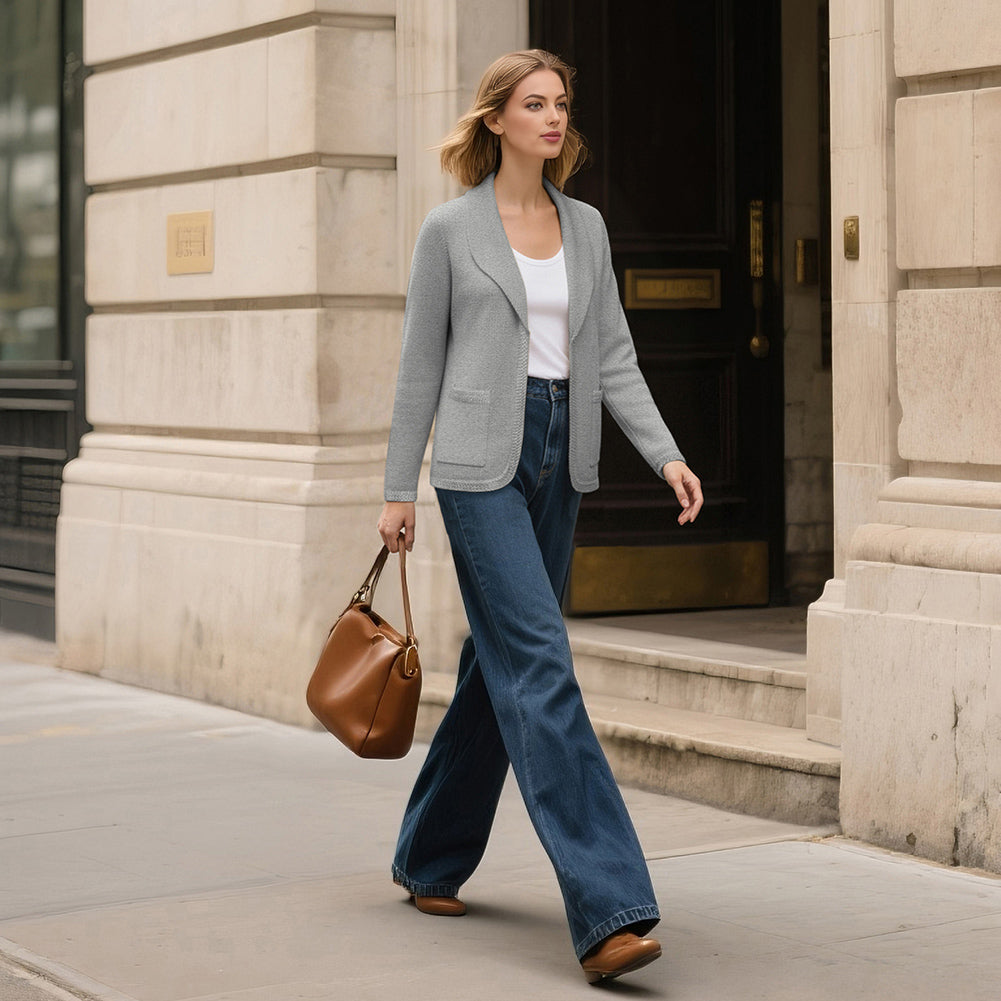 belle poque Vintage Cardigan Sweater Blazer V Neck Shawl Lapel Collar with Pockets