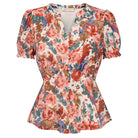belle poque Floral Tops for Women Vacation Blouses Henley V Neck Shirts Peplum Tops Orange