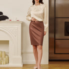 belle poque Midi Leather Skirt for Women High Waist Bodycon Pencil Skirts Work Outfits