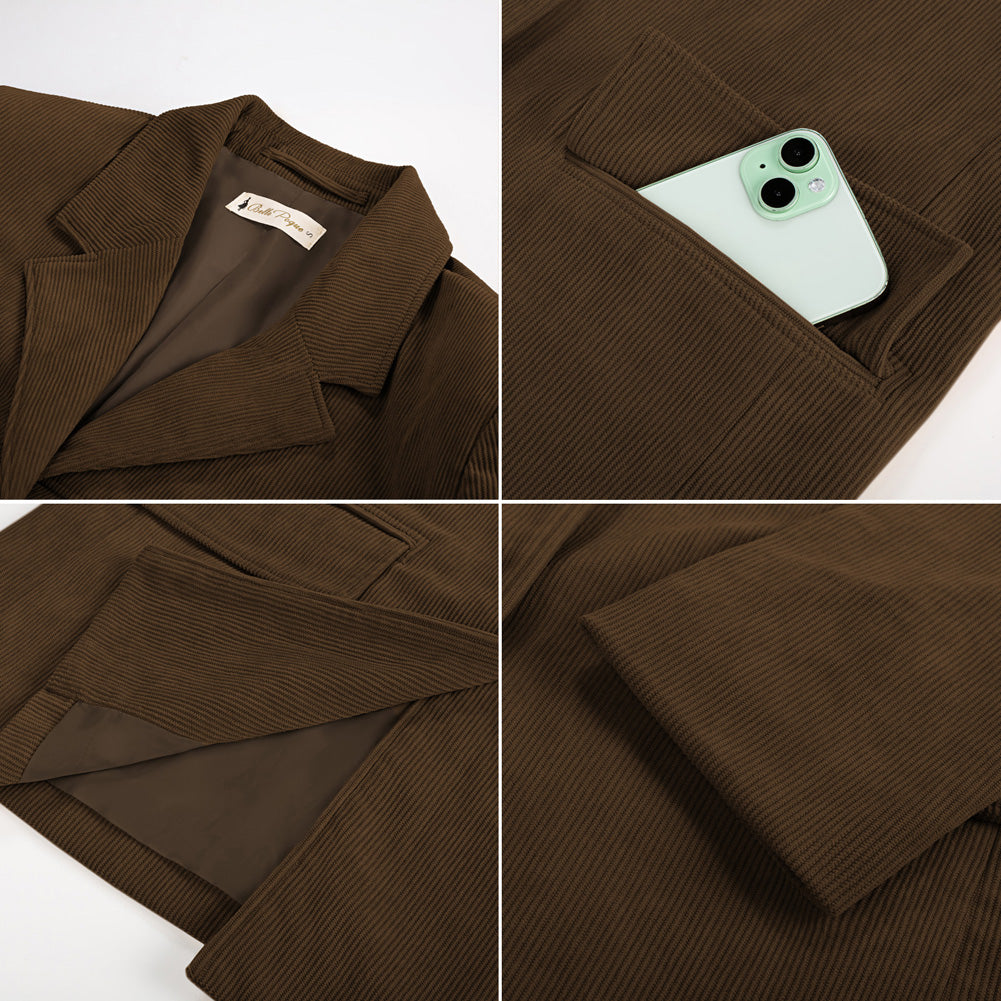 belle poque Women's Winter Corduroy Blazer Jackets Fall Work Office Jacket Coats