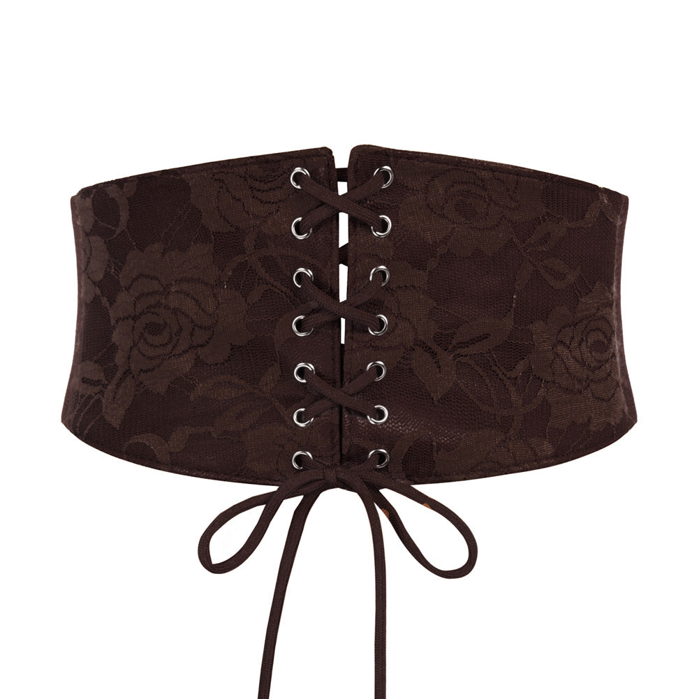 Lace Covered Polyurethane Leather Waistband Stretchy Waist Belt