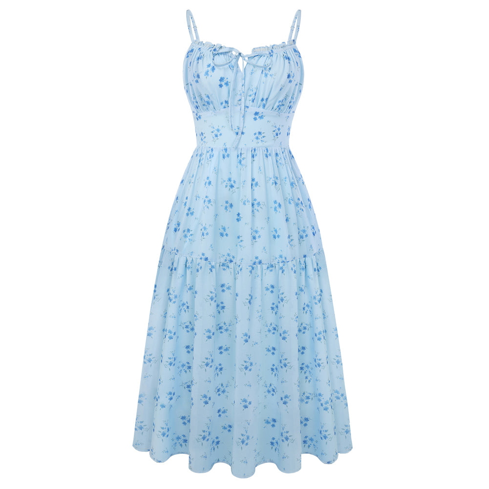 belle poque 2026 Spring Milkmaid Dress Wedding Guest Summer Midi Flowy Tea Party Dresses Blue