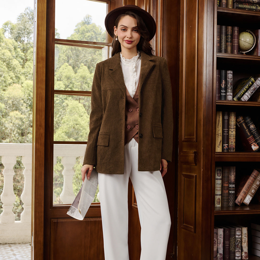 belle poque Women's Winter Corduroy Blazer Jackets Fall Work Office Jacket Coats