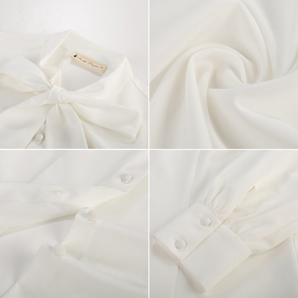 belle poque Women's Bow Tie Neck Blouse Button Down Shirt for Work Office Casual