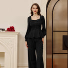 belle poque Women Vintage Ruched Tops Puffed Long Sleeve Peplum Hem Tops