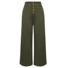 belle poque Vintage Straight Leg High Waisted Elastic Waist Multi-Pocket Flare Denim Pants Army Green