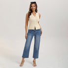 belle poque Women's Button Down Tank Tops Collared Slim Fit Office Tops