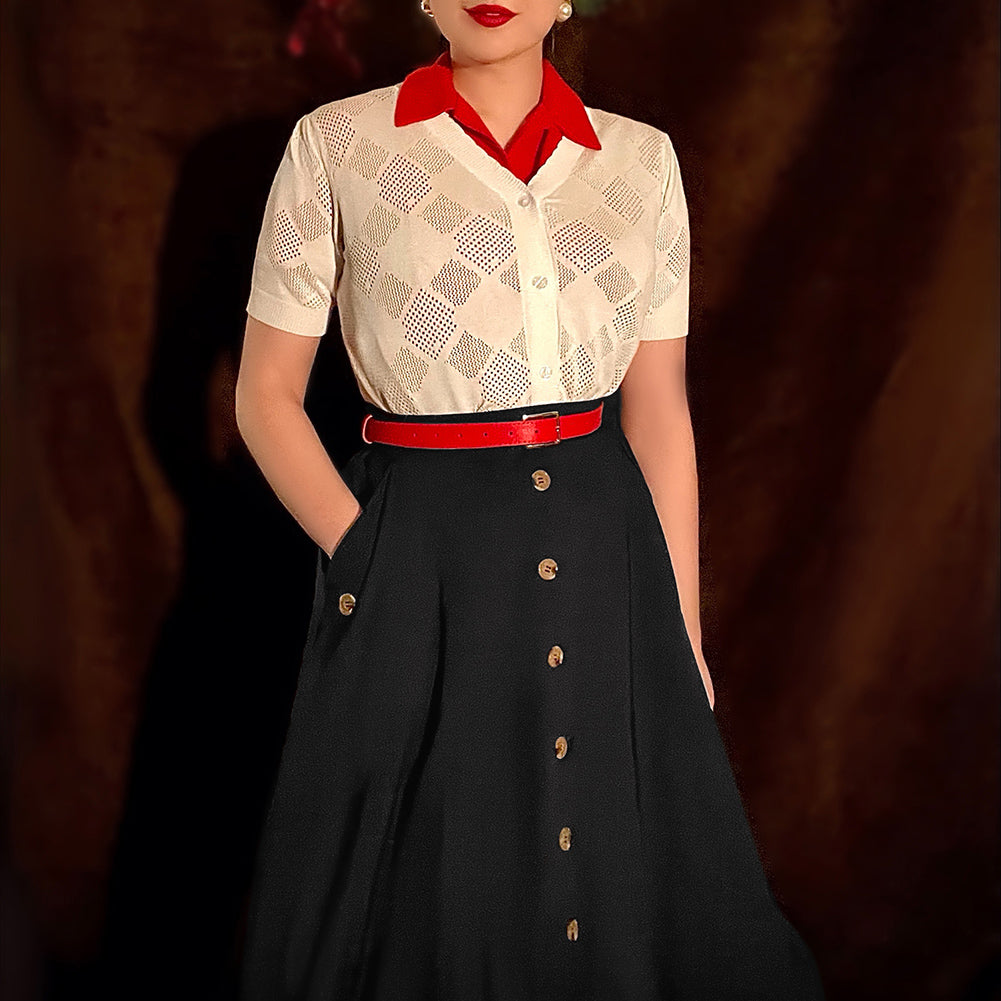 belle poque Belle Poque Women's Vintage A-Line Skirt with Slit Hem