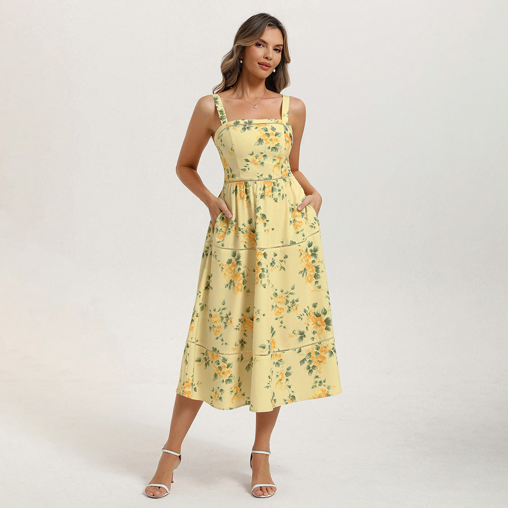 belle poque 2026 Milkmaid Dress Women Vintage Midi Tea Garden Party Sundresses with Pockets