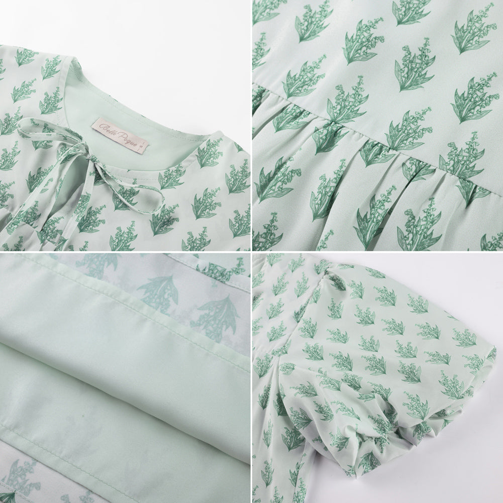 belle poque Floral Babydoll Tops for Women Puff Sleeve Tie Front Blouse Boho Tops Outfits