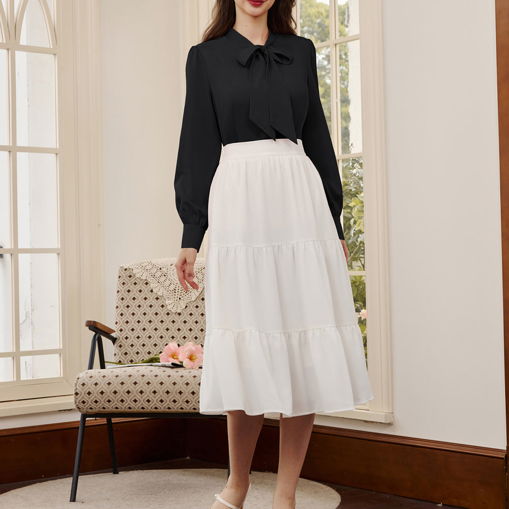 belle poque Women's Bow Tie Neck Blouse Button Down Shirt for Work Office Casual