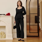 belle poque Women Vintage Ruched Tops Puffed Long Sleeve Peplum Hem Tops