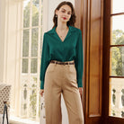 belle poque Women Vintage Shirt OL Long Sleeve Lapel Collar V-Neck Button-up Tops