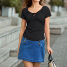 belle poque 2026 Women's Tops Pleated Bow Tie Front Shirts Spring Summer Casual Knit Top