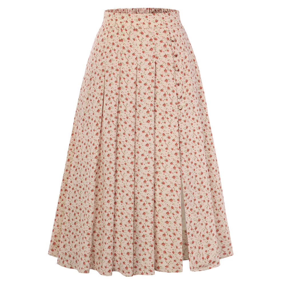 belle poque Women's Spring Summer 2026 Midi Skirts with Slit Flowy A-Line Skirt with Pockets Apricot