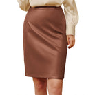 belle poque Midi Leather Skirt for Women High Waist Bodycon Pencil Skirts Work Outfits Brown