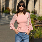 belle poque Women's Mesh Long Sleeve Tops Bow Tie Back Dressy Blouses