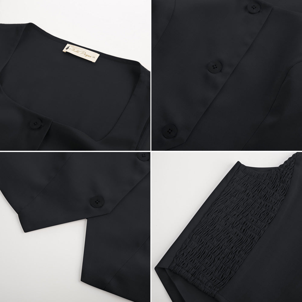 belle poque Women Vintage Handkerchief Hem Vest Square Neck Cropped Length Vest Coat