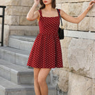 belle poque Women Vintage Polka-Dots Date Dress Square Neck Above Knee A-Line Dress