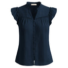 belle poque Women's Ruffle Sleeve Cotton Shirts Button Down Blouses Dressy Casual Tops Dark Blue