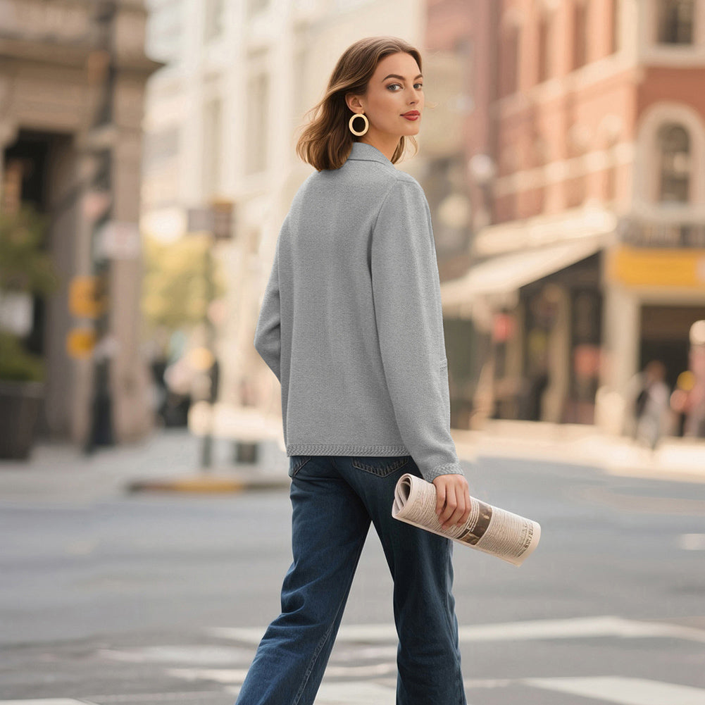 belle poque Vintage Cardigan Sweater Blazer V Neck Shawl Lapel Collar with Pockets