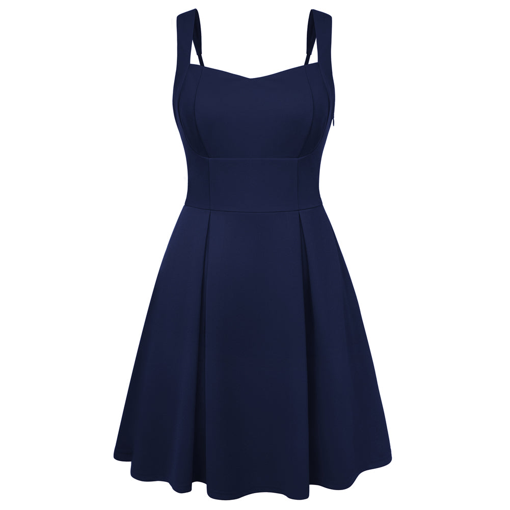 belle poque Valentine's Day Hot Sale🔥 Women's Dress with Pockets Short Bow Cocktail Party Dresses Dark Blue