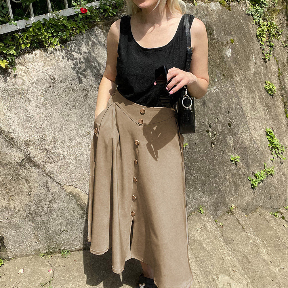 belle poque Belle Poque Women's Vintage A-Line Skirt with Slit Hem