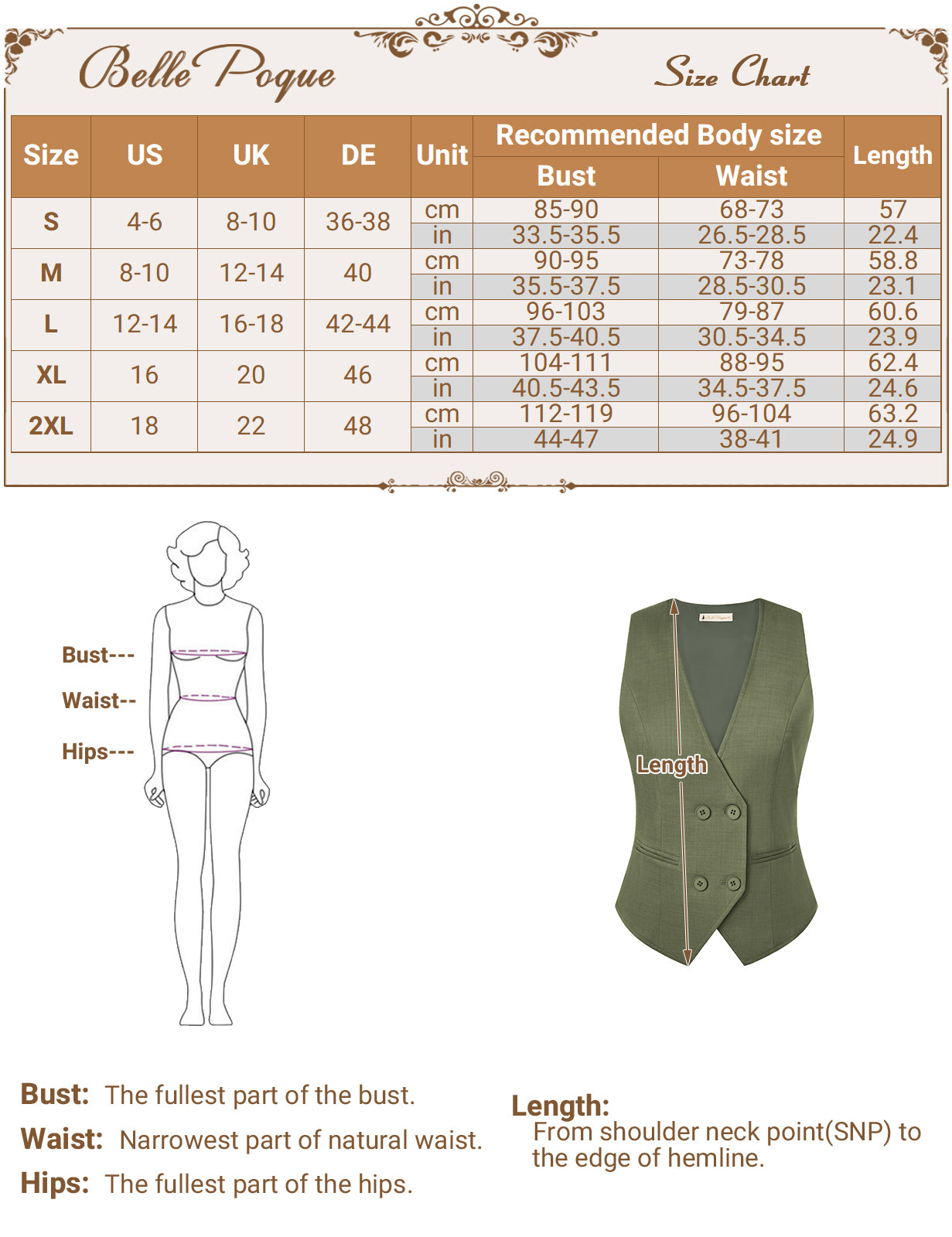 belle poque Women Double Breasted Vest Coat V-Neck Handkerchief Hem Business Waistcoat