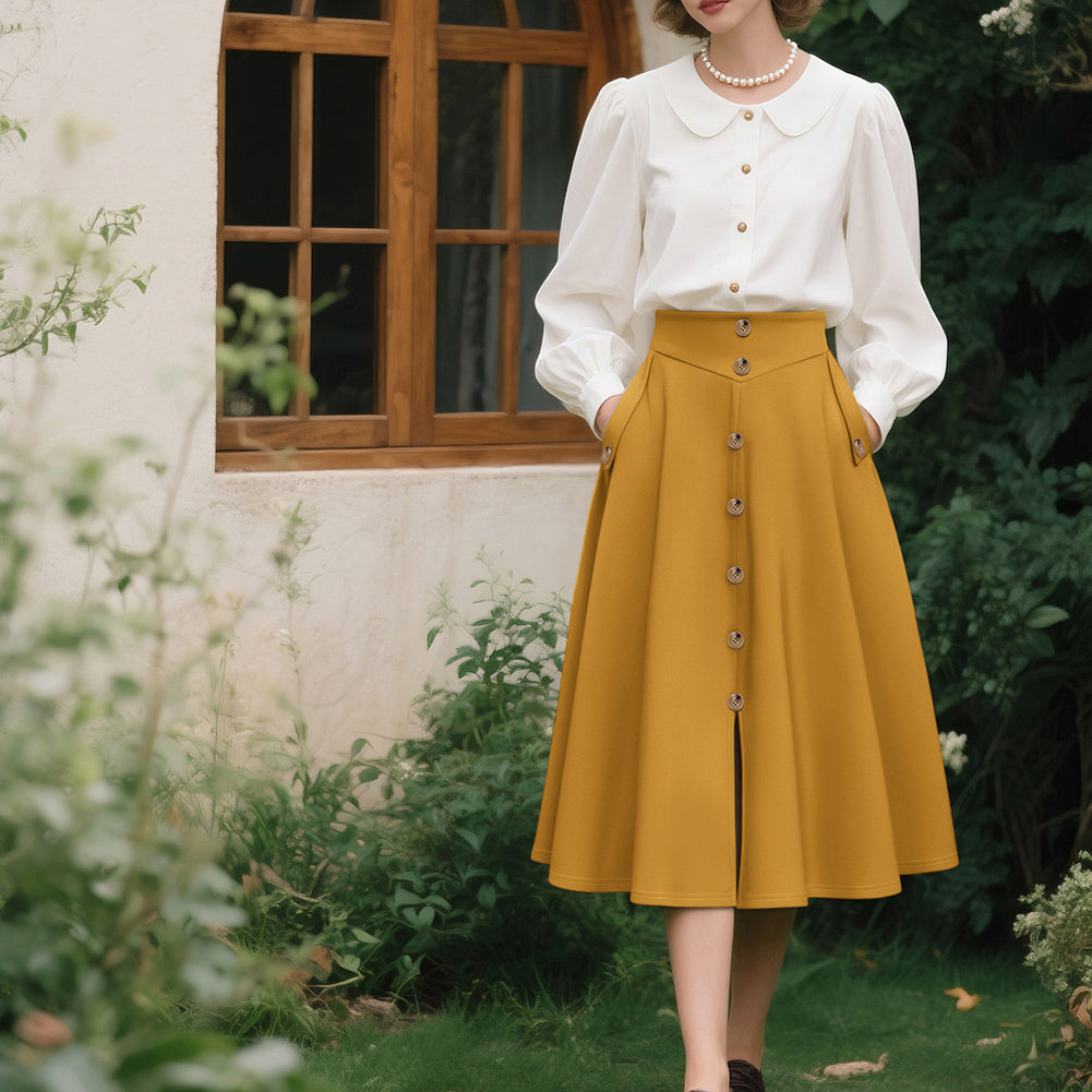 belle poque Belle Poque Women's Vintage A-Line Skirt with Slit Hem