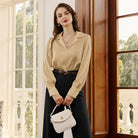 belle poque Women Vintage Shirt OL Long Sleeve Lapel Collar V-Neck Button-up Tops