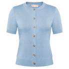 belle poque 2026 Spring Short Sleeve Cardigan Sweater Lightweight Button Up Cardigan Blue