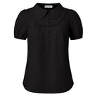belle poque 2026 Puff Sleeve Cotton Blouses for Women Peter Pan Collar Dressy Work Shirts Black