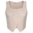 belle poque Women Vintage Handkerchief Hem Vest Square Neck Cropped Length Vest Coat Khaki