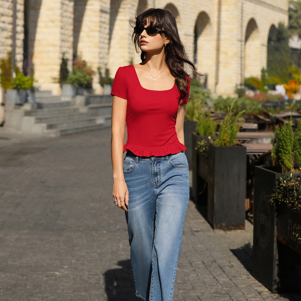 belle poque 2026 Spring Summer Cute Tops for Women Short Sleeve Crop Tops