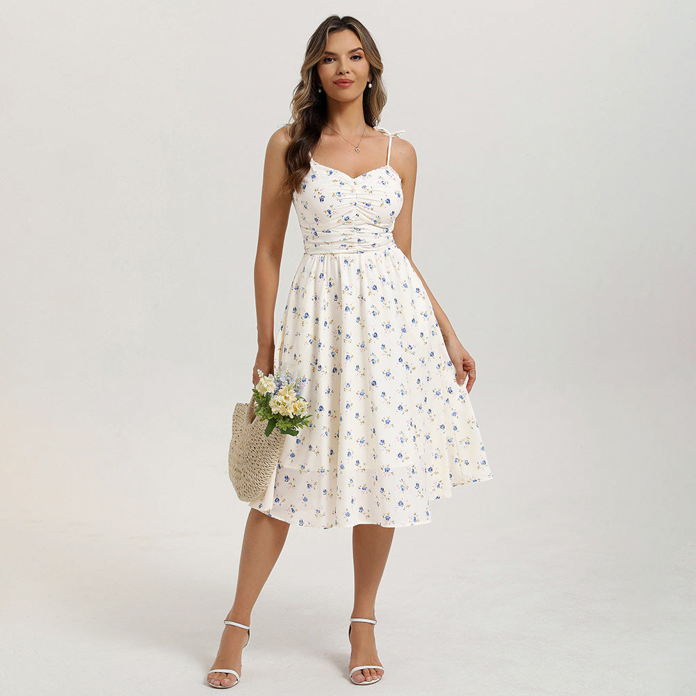 belle poque Women Spring Summer Wedding Guest Dress 2026 Midi Tea Party Ruched Sundress