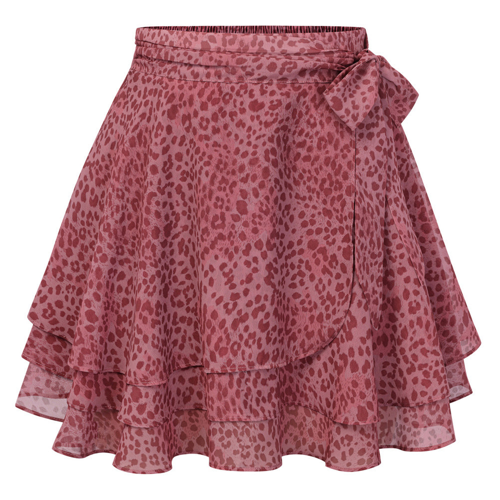 belle poque Women's Flowy Ruffle Mini Skirt with Shorts Underneath Boho Skirt Summer Skirt Red