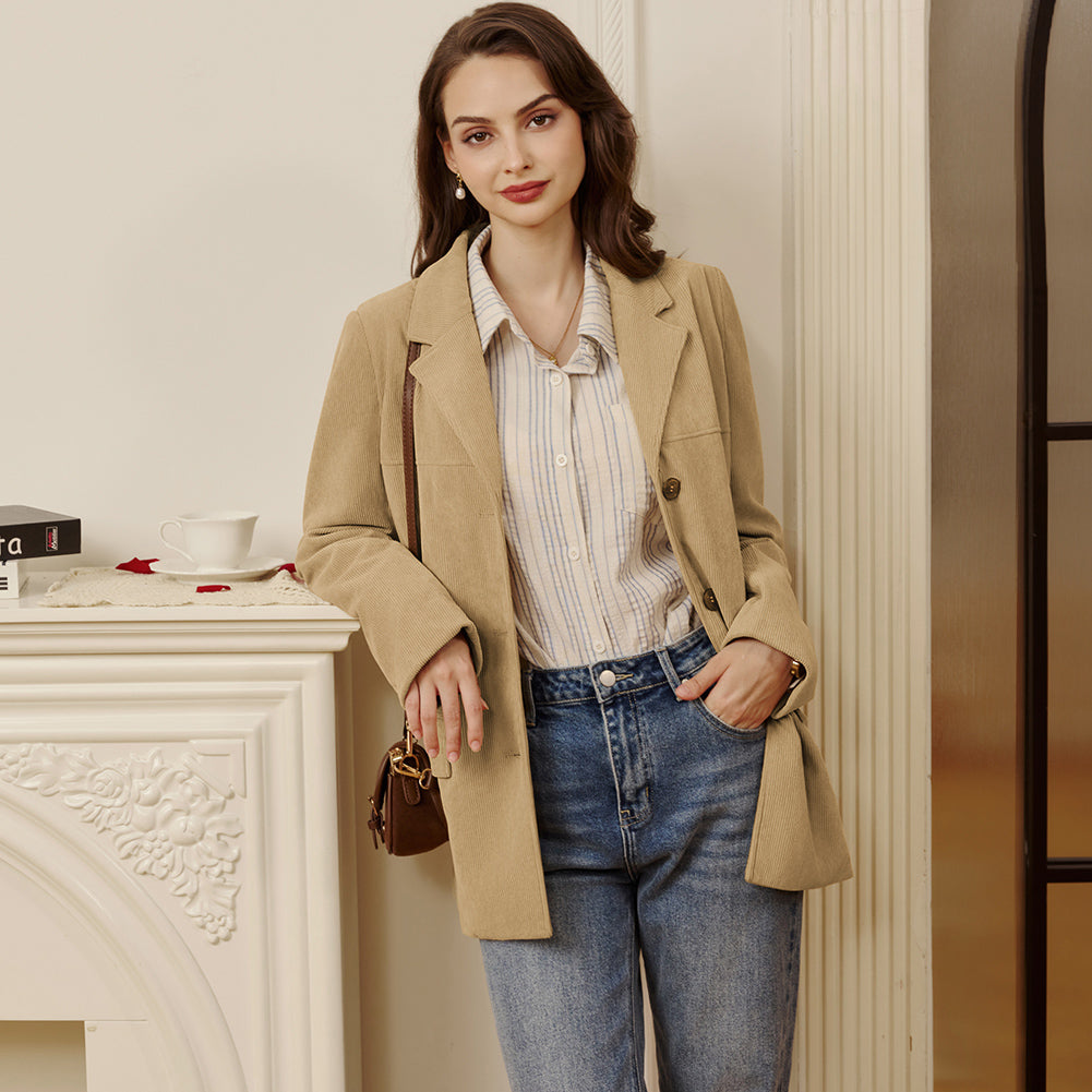 belle poque Women's Winter Corduroy Blazer Jackets Fall Work Office Jacket Coats