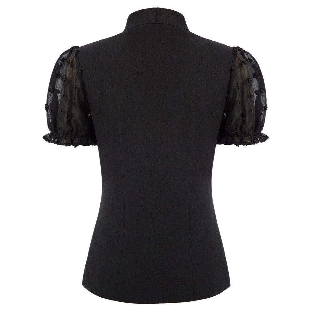 belle poque Bow-Knot Decorated Shirt Short Sleeve Stand Collar Tops