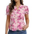 belle poque Floral Tops for Women Vacation Blouses Henley V Neck Shirts Peplum Tops