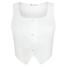 belle poque Women Vintage Handkerchief Hem Vest Square Neck Cropped Length Vest Coat White