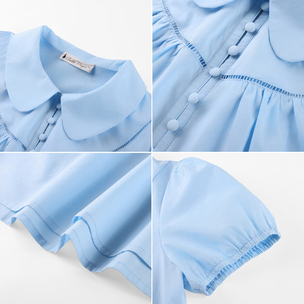 belle poque 2026 Puff Sleeve Cotton Blouses for Women Peter Pan Collar Dressy Work Shirts