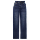 belle poque Women Wide Leg Jeans Mid Rise Straight Leg Ankle Jeans with Pockets Dark Blue