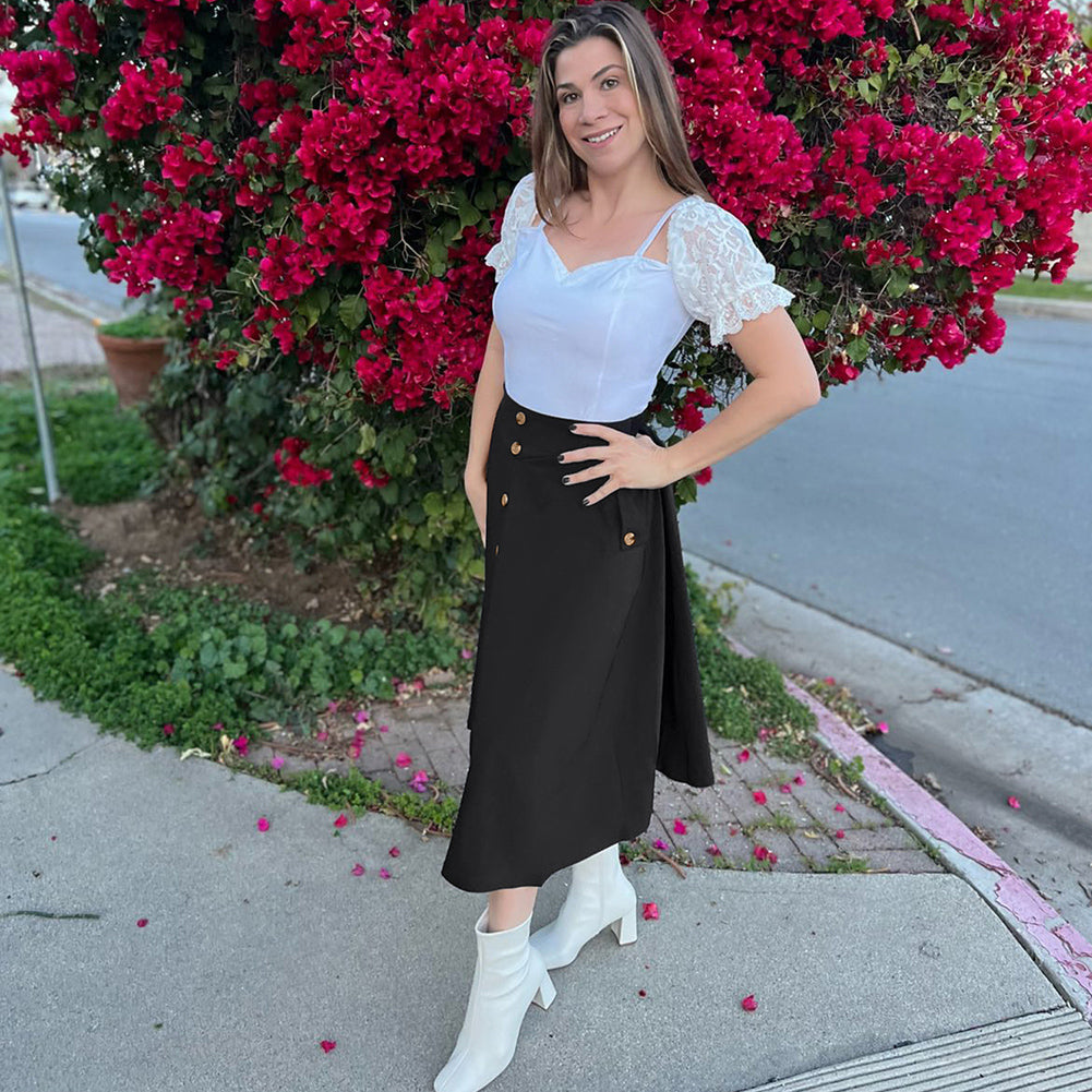 belle poque Belle Poque Women's Vintage A-Line Skirt with Slit Hem