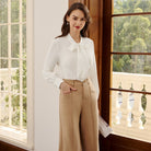 belle poque Women's Bow Tie Neck Blouse Button Down Shirt for Work Office Casual