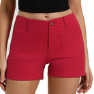 belle poque 2026 Women Jean Shorts High Waisted Micro Cargo Denim Shorts Red