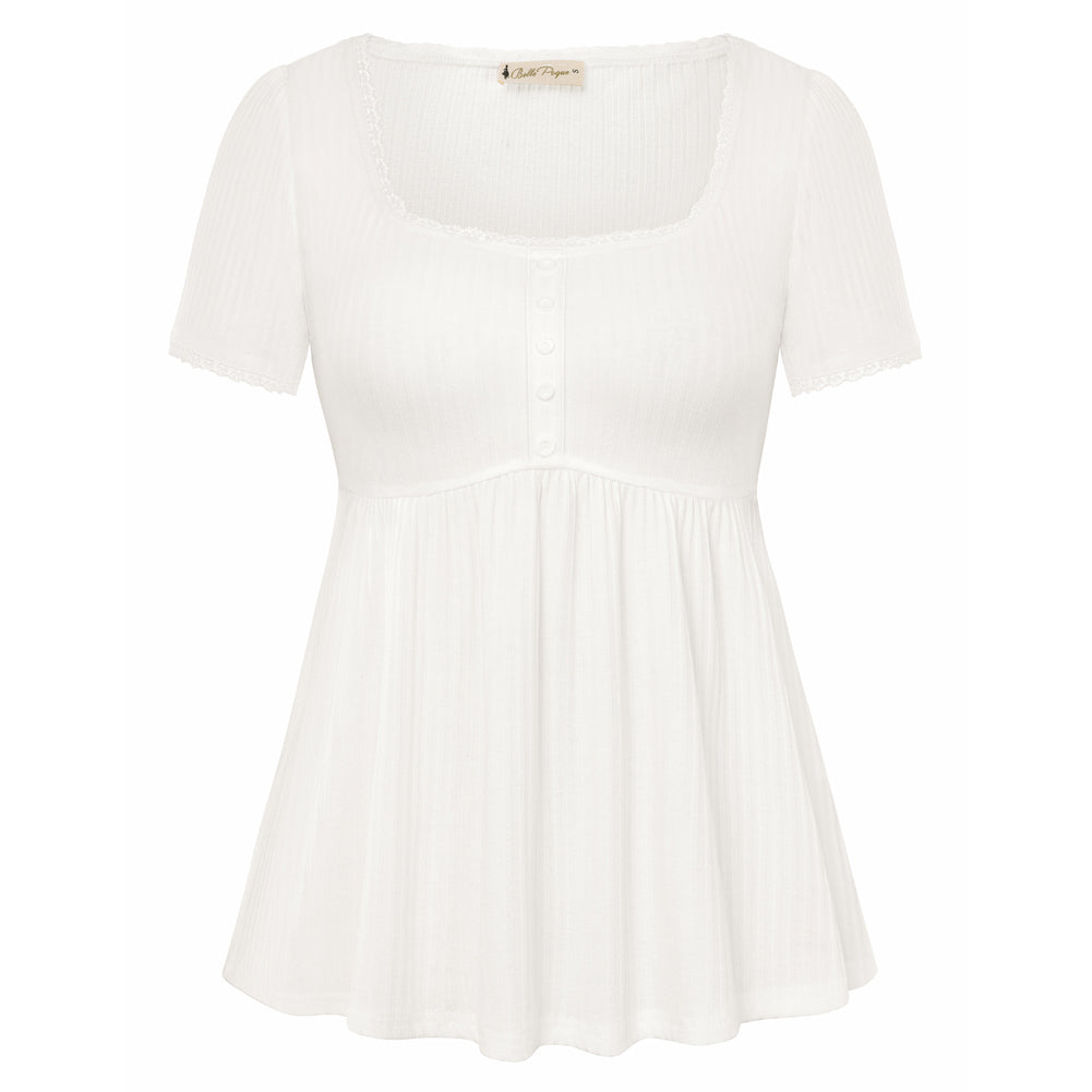 belle poque Women's Cute Tops Babydoll Peplum Top 2026 Casual Shirts White