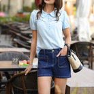 belle poque 2026 Women Jean Shorts High Waisted Micro Cargo Denim Shorts