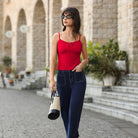 belle poque 2026 Summer Women's Tie Front Spaghetti Strap Top Sexy Cutout Crop Tank Top