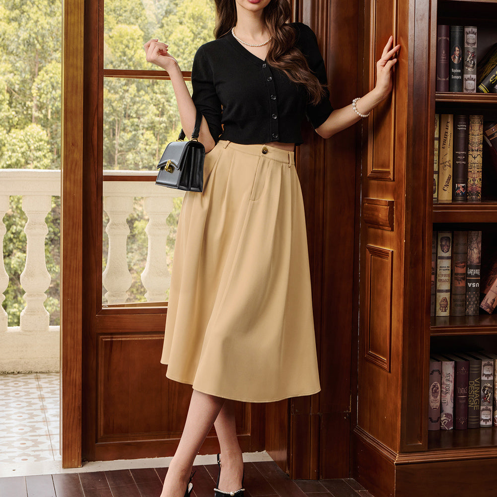 belle poque Women Vintage Swing Skirt Mid-Calf Length A-Line Skirt
