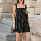 belle poque Women Vintage Polka-Dots Date Dress Square Neck Above Knee A-Line Dress